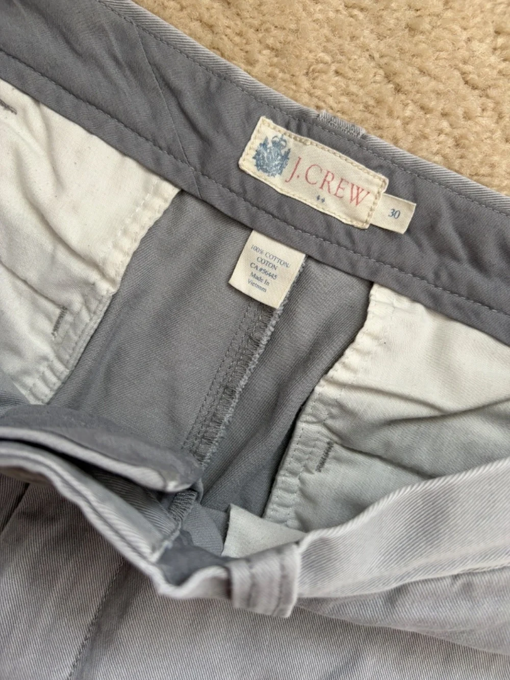 J Crew Men's Shorts Size 30 Grey Chino Casual Flat Front 100% cotton